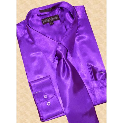 Daniel Ellissa Satin Purple Dress Shirt/Tie/Hanky Set
